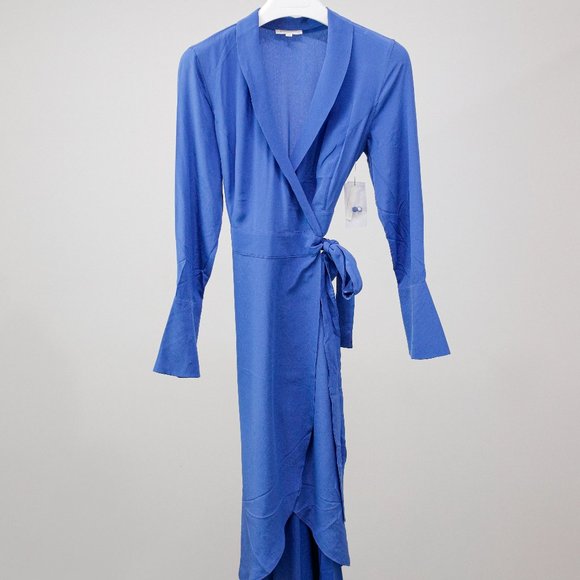 SOLD Equipment Blue Silk Wrap Dress - Picture 2 of 11